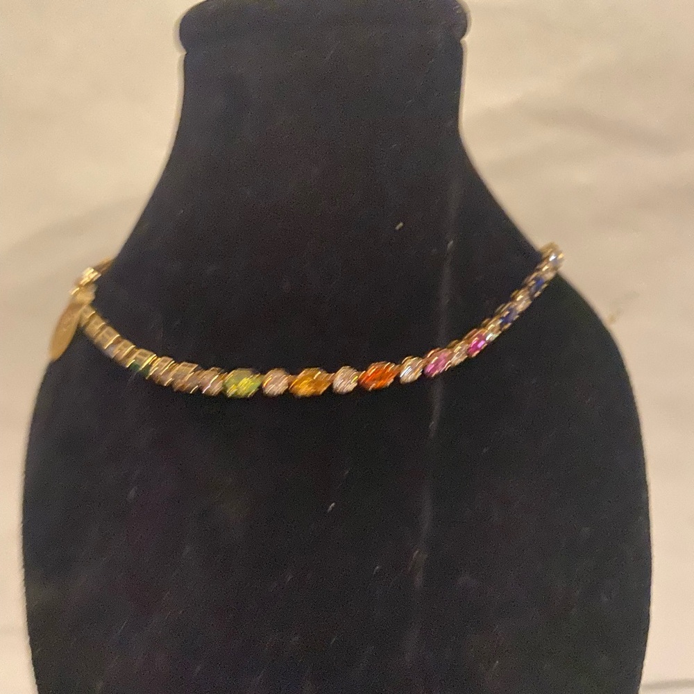 Anthropologie Colorful rainbow Crystal gold Tennis Bracelet